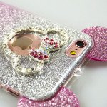 Wholesale iPhone 7 Plus Minnie Bow Diamond Glitter Necklace Strap Case (Purple)
